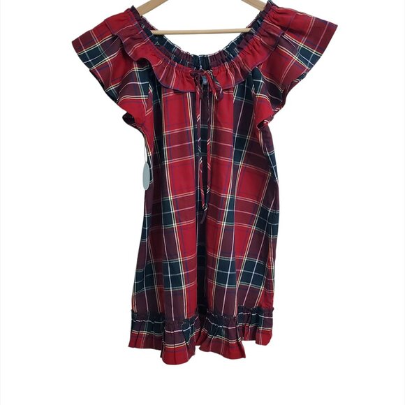 Hill House Womens Cordelia Mini Nap Dress XS Red Tartan Plaid Cotton Ruffles - Picture 4 of 11